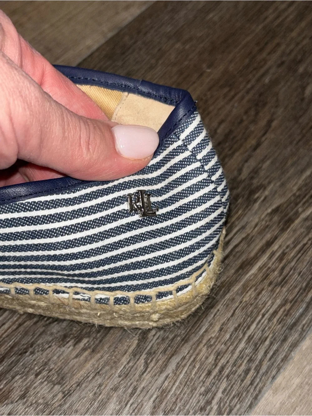 NWOT Lauren Ralph Lauren Luize Striped Canvas Ballet Espadrille Flats 8.5 Navy